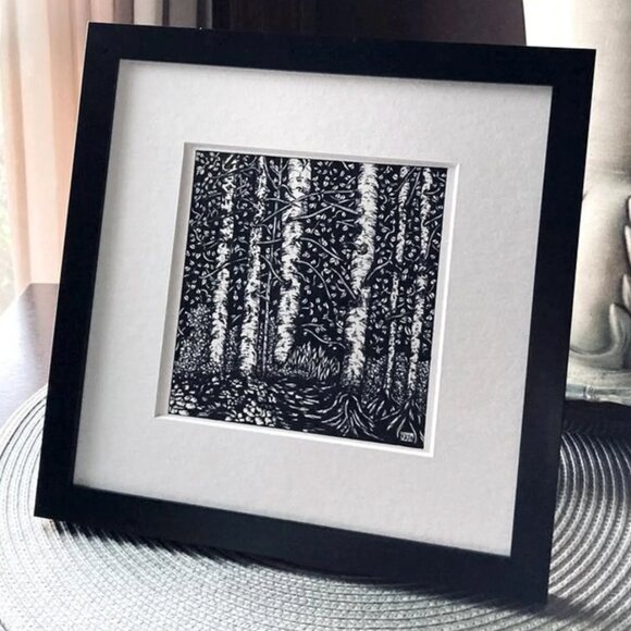 Original Art, Birch Tree Illustration, Matted